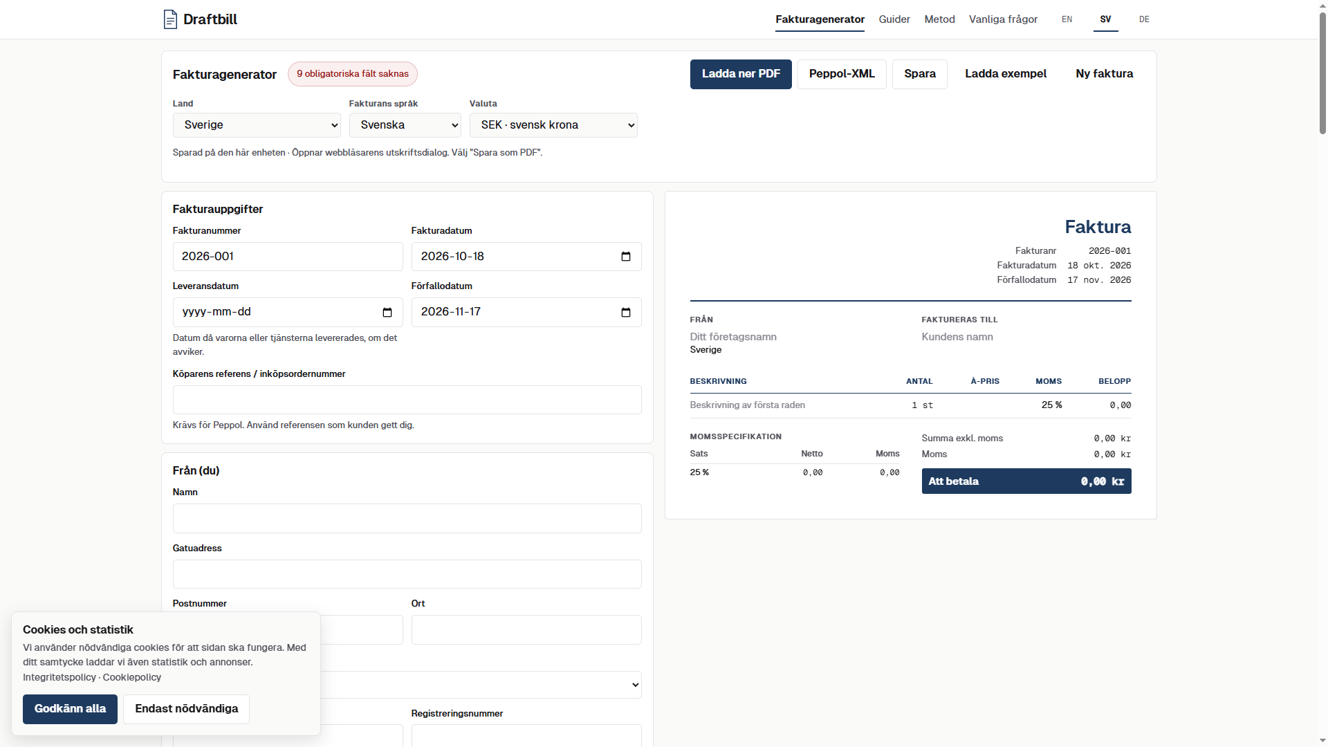 Draftbill — fakturagenerator med moms och Peppol