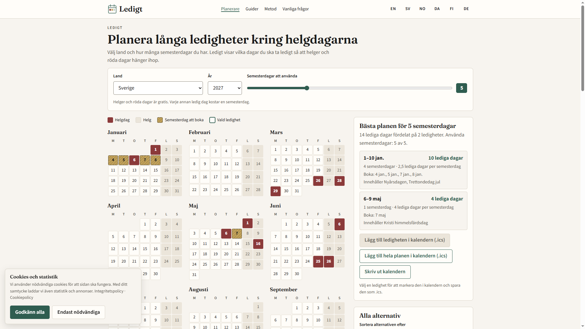 Ledigt — planering av klämdagar och långhelger